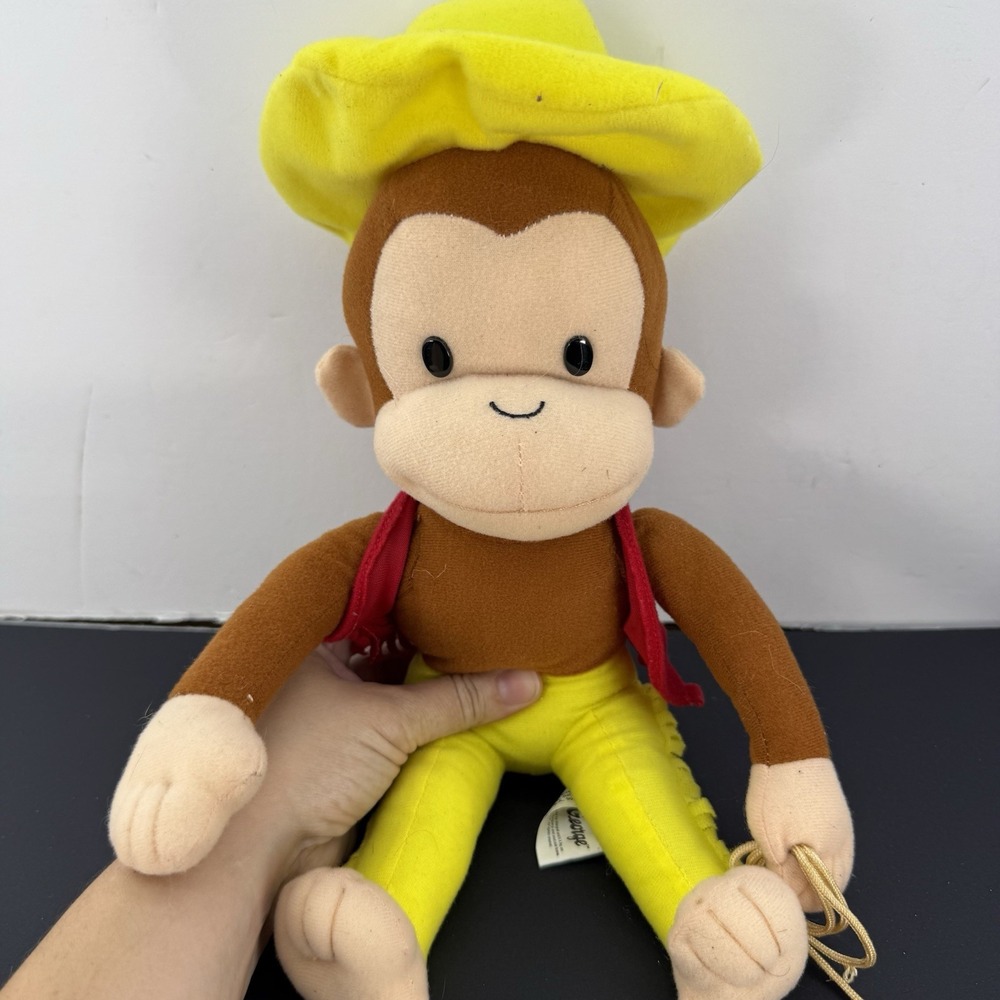 Curious George Cowboy 15" Plush Red Vest Yellow Pants with Rope Kellytoy VTG